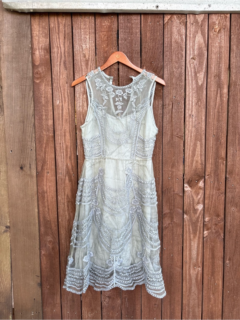BHLDN Hitherto Anessa Dress Sage Green Silk Lace Dress